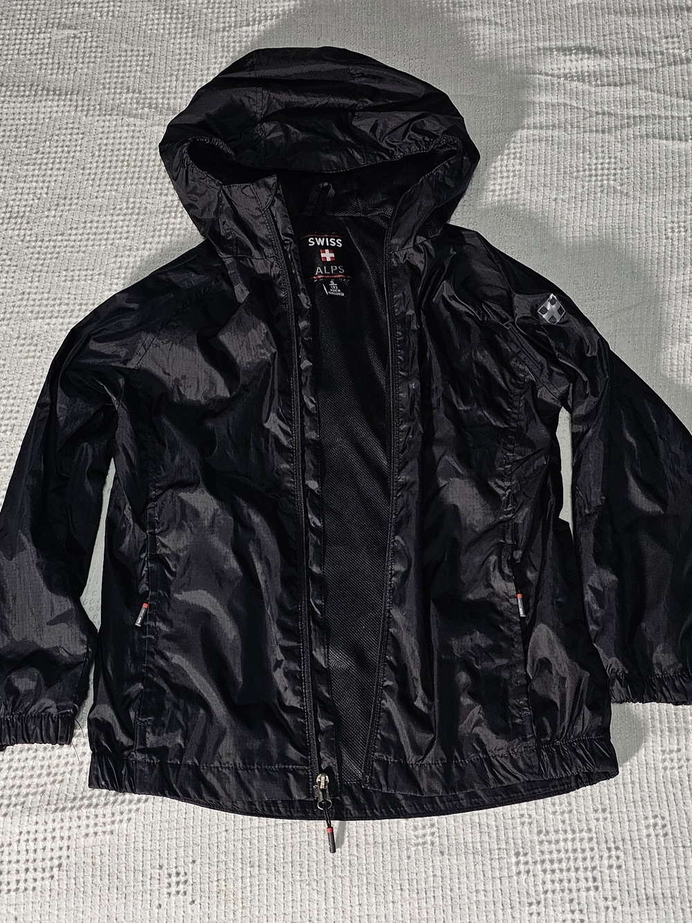 Swiss Alps Size 8 Kids' Black Hooded Lightweight Jacket